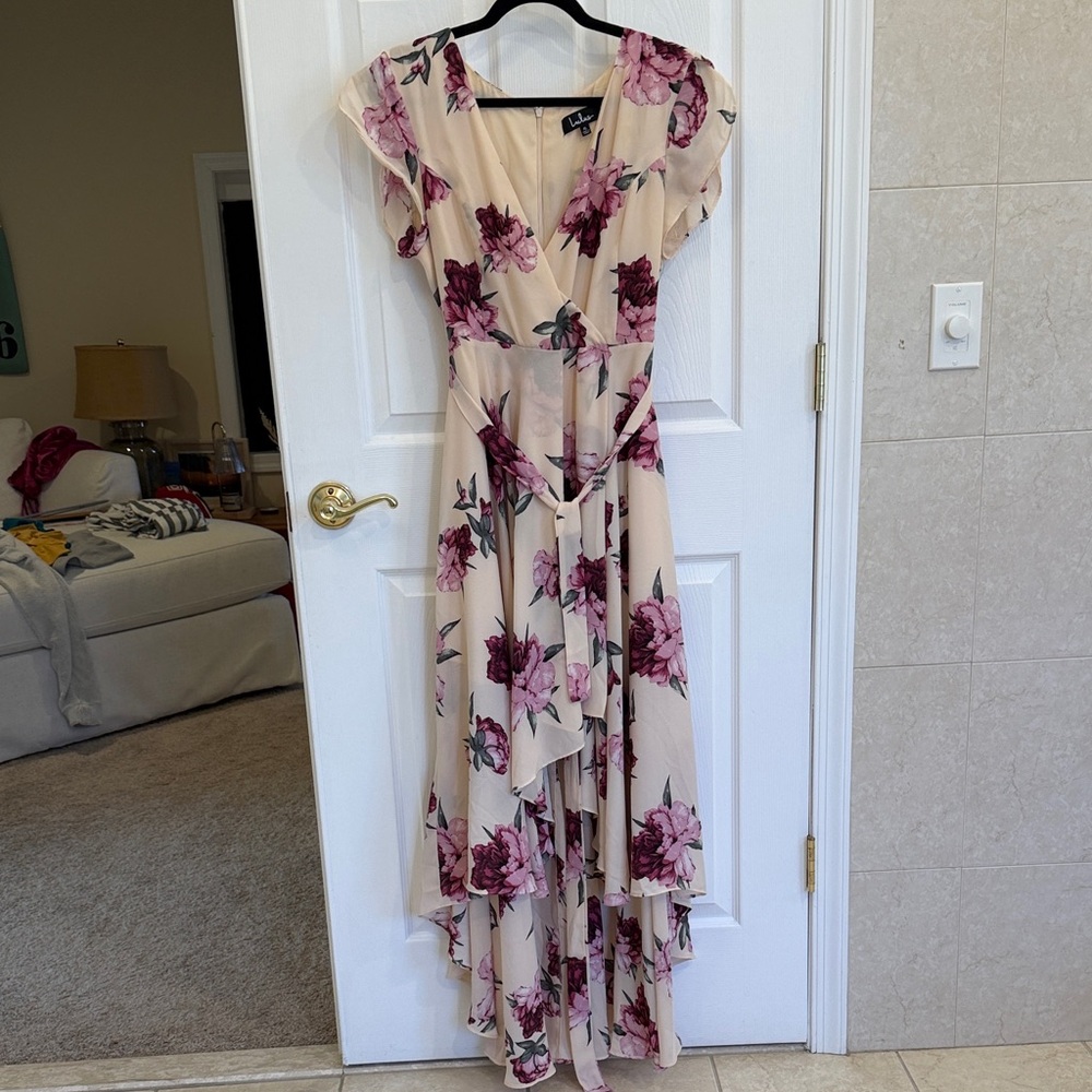 Lulus Floral Cream and Pink Maxi Dress